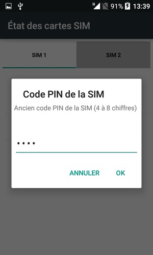 Saisissez votre Ancien code PIN de la SIM et sélectionnez OK