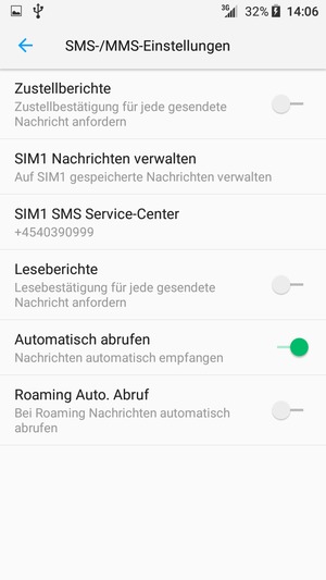 Wählen Sie SIM SMS Service-Center
