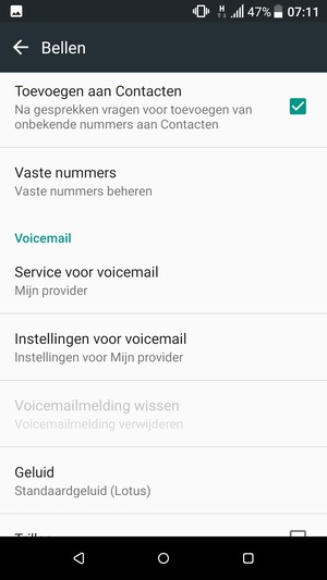 Scroll naar en selecteer Instellingen voor voicemail