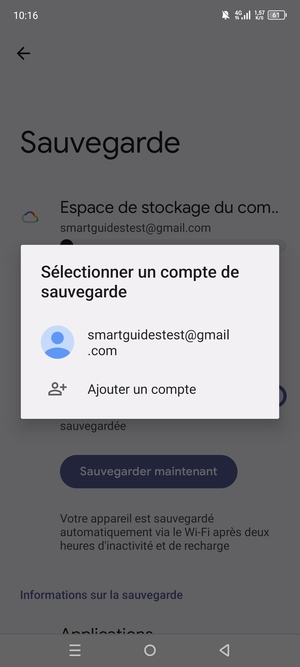 Sélectionnez votre compte de sauvegarde