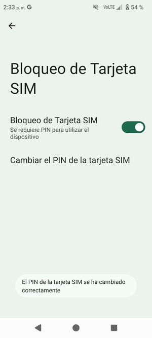 Su PIN de la tarjeta SIM ha sido cambiado