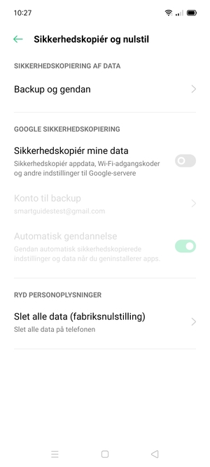 Aktiver Sikkerhedskopiér mine data