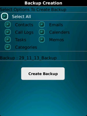 Select the services you would like to back up and select Create Backup