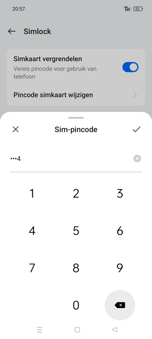 Bevestig uw nieuwe pincode voor de simkaart en selecteer OK