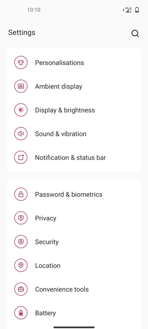 To activate your screen lock, go to the Settings menu and select Password & biometrics