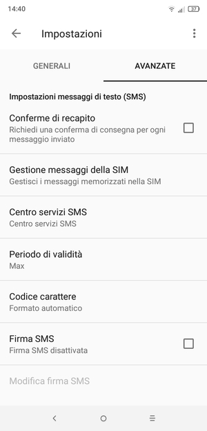 Seleziona Centro servizi SMS