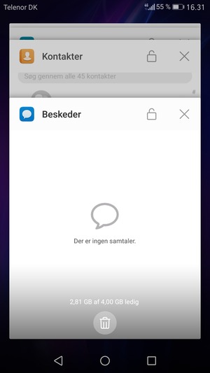 Vælg Slet-ikonet for at lukke alle åbne apps