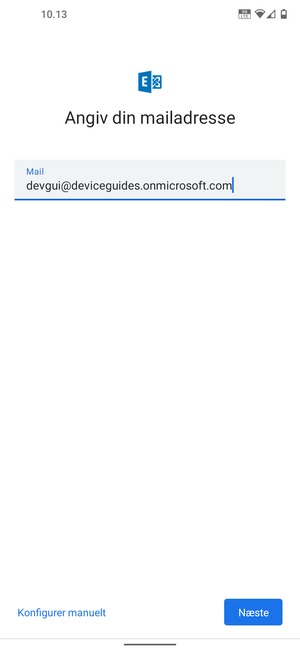 Indtast din e-mailadresse og vælg Konfigurer manuelt