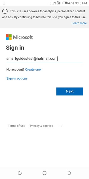 Enter your Hotmail address and select Next