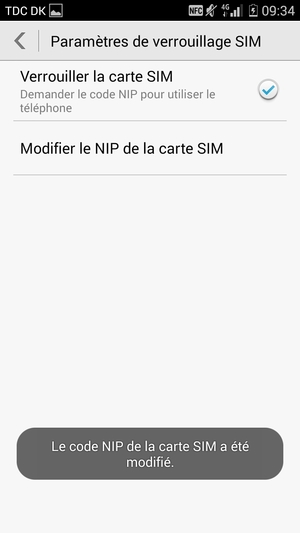 Le code NIP de la carte SIM a été modifié