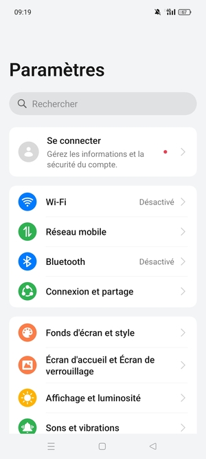 Sélectionnez Connexion et partage