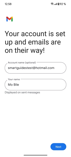 Give your account a name and enter your name. Select Next