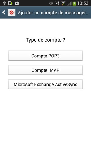 Sélectionnez le Compte POP3 ou Compte IMAP