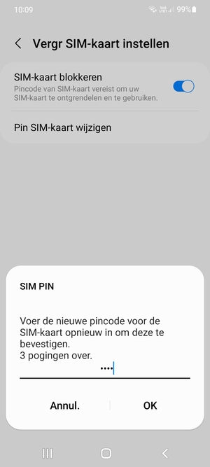 Bevestig uw nieuwe pincode voor de SIM-kaart en selecteer OK