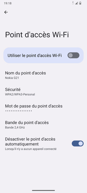 Sélectionnez Mot de passe du point d'accès