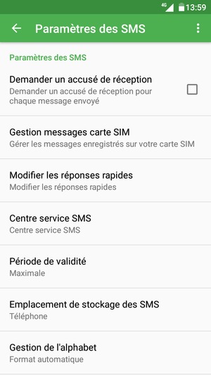 Sélectionnez Centre service SMS