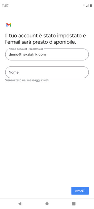Scegli un nome per il tuo account e inserisci il tuo nome. Seleziona AVANTI