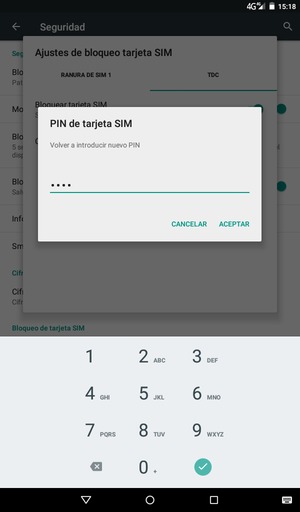 Confirme Nuevo SIM PIN y seleccione ACEPTAR
