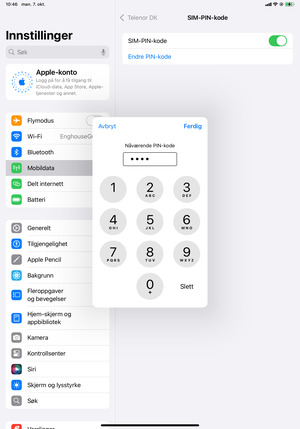 Skriv inn nåværende PIN-kode og velg Ferdig