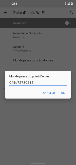 Saisissez un mot de passe de hotspot Wi-Fi d'au moins 8 caractères et sélectionnez OK