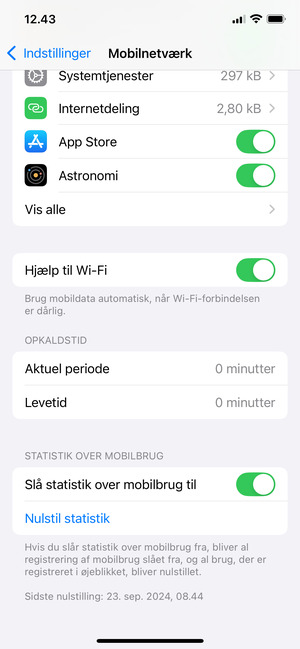 Scroll ned og sæt Hjælp til Wi-Fi til Off