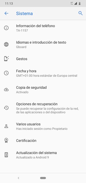 Seleccione Actualización del sistema