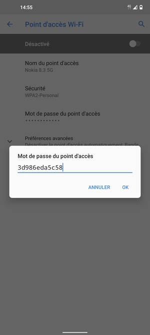 Saisissez un mot de passe de hotspot Wi-Fi d'au moins 8 caractères et sélectionnez OK