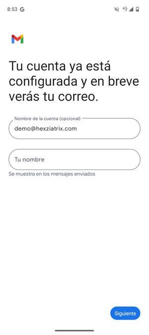 Déle a su cuenta un nombre y escriba su nombre. Seleccione Siguiente