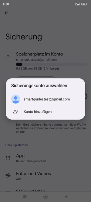 Wählen Sie Ihr Konto für Backup