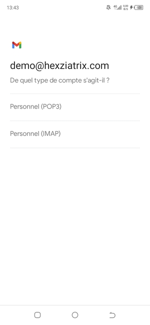 Sélectionnez Personal (POP3) ou Personal (IMAP)