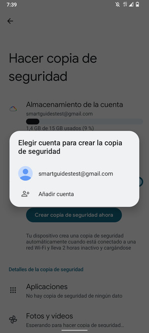 Seleccione su cuenta de copia de seguridad