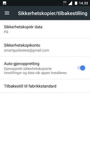 Velg Sikkerhetskopikonto