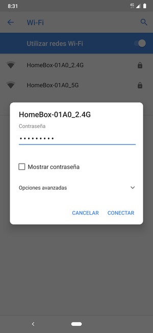 Introduzca la contraseña de Wi-Fi y seleccione CONECTAR