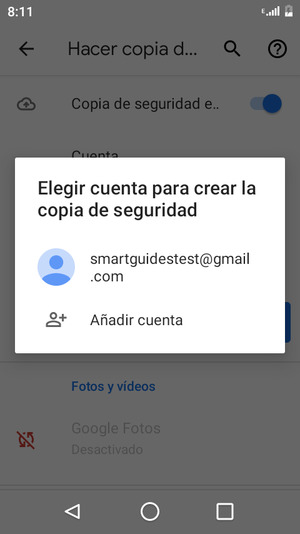 Seleccione su cuenta de copia de seguridad
