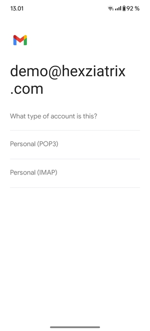 Select Personal (POP3) or Personal (IMAP)