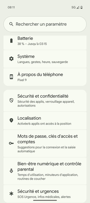 Faites défiler et sélectionnez Localisation