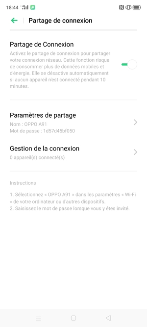 Votre téléphone est maintenant configuré pour être utilisé comme modem