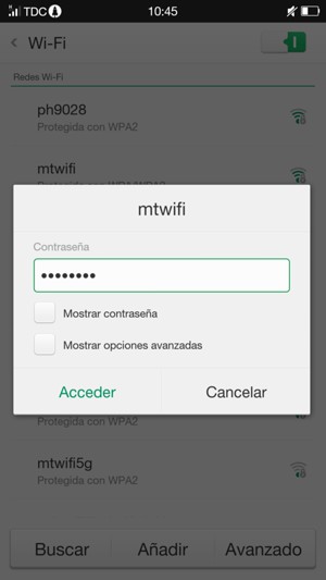 Introduzca la contraseña de Wi-Fi y seleccione Acceder