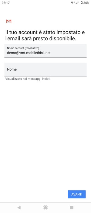 Scegli un nome per il tuo account e inserisci il tuo nome. Seleziona AVANTI