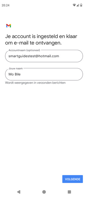 Geef uw account een naam en voer uw naam in. Selecteer VOLGENDE