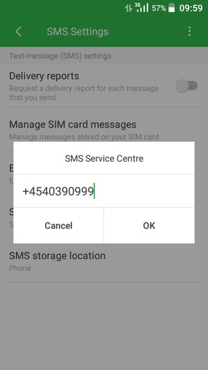 Enter SMS Service Centre number and select OK