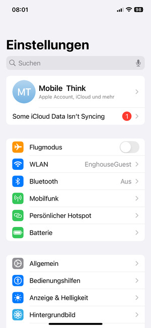 Wählen Sie Apple Account, iCloud und mehr