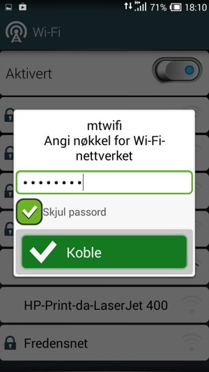 Skriv inn Wi-Fi-passord og velg Koble