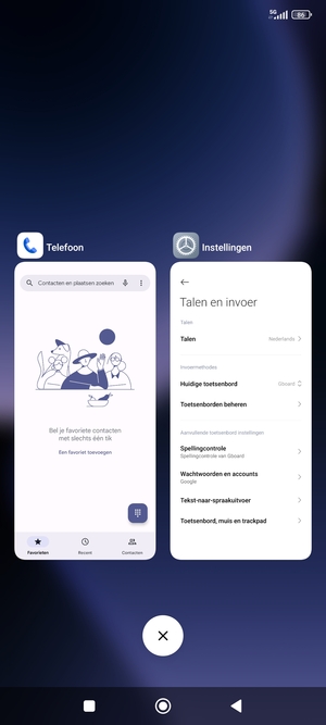 Selecteer het Verwijderen-pictogram om alle actieve apps te sluiten