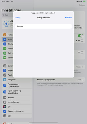 Skriv inn Wi-Fi-passord og velg Koble til