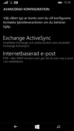Välj Exchange ActiveSync