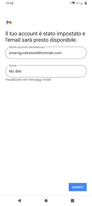 Scegli un nome per il tuo account e inserisci il tuo nome. Seleziona AVANTI