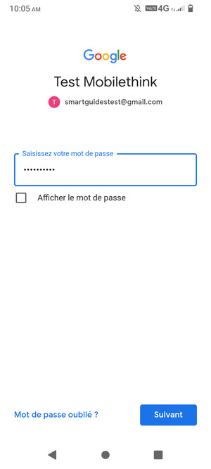 Saisissez votre mot de passe et sélectionnez Suivant