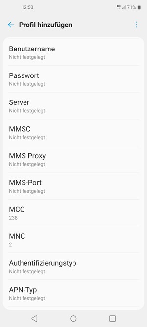 Scrollen Sie nach unten und geben Sie MMS-Informationen ein