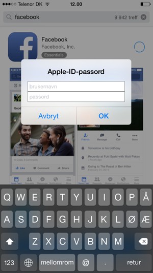 Skriv inn Apple ID brukernavn og passord og velg OK